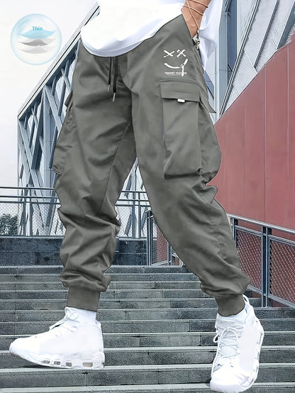 Street Style Men's Casual Non Stretch Footed Cargo Pants With Drawstring For Casual Daily Wear, Spring And Fall