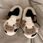 Fuzzy Cute Cow Slippers For Women Winter Warm Cozy Animal Fluffy Kawaii House Slippers Cute Slippers