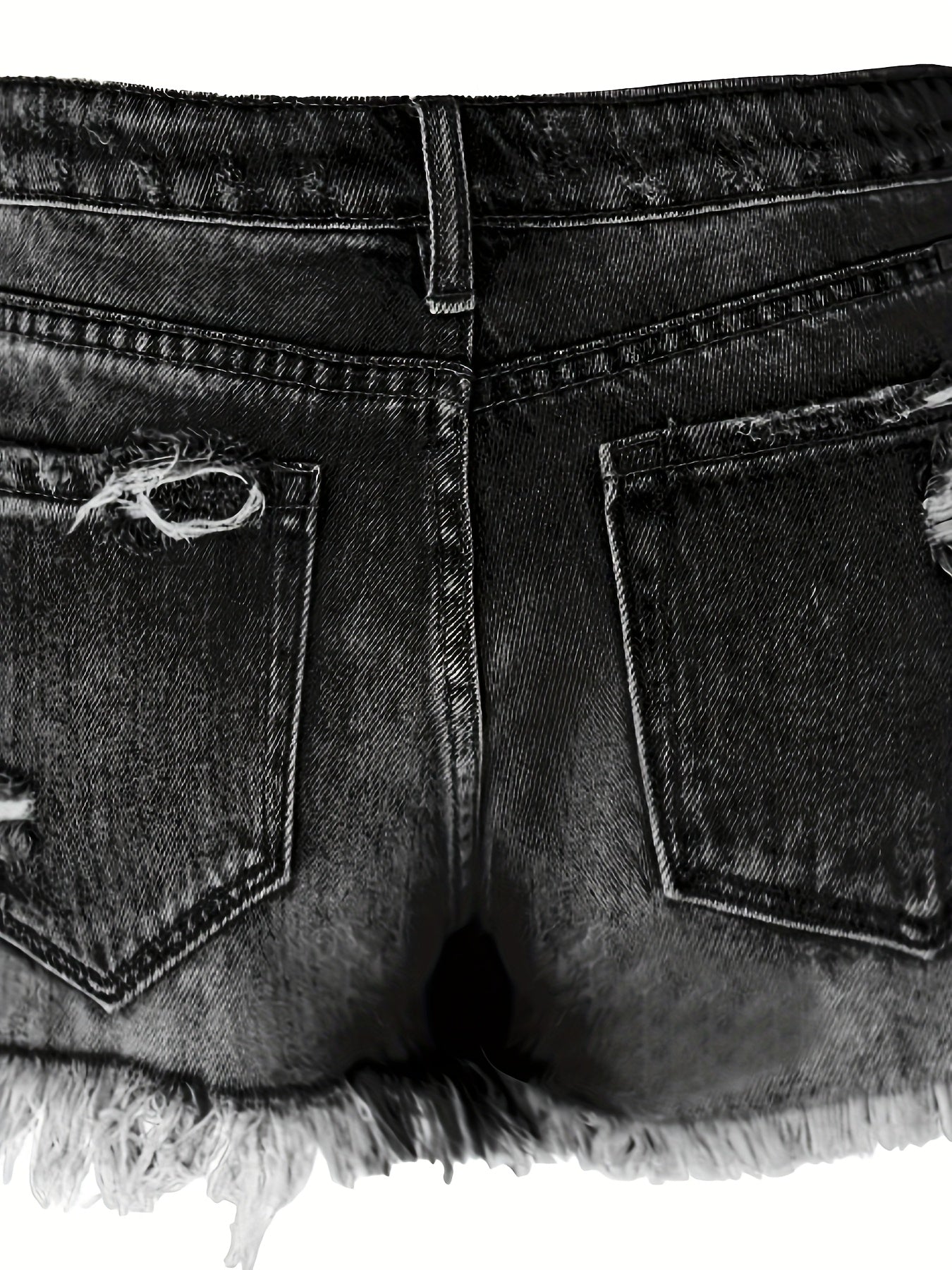 Ladies, Summer Mid-Waist Ripped Stretch Jeans, Shorts, Frayed Burrs, Burrs Hem, Casual Straight-Breasted Denim Shorts